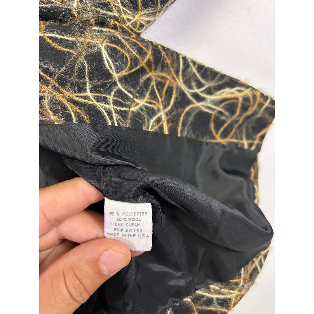 Artistic Avant Garde Elliott Lauren Womens 10 Black Gold Wool Scribble Jacket - Picture 8 of 11